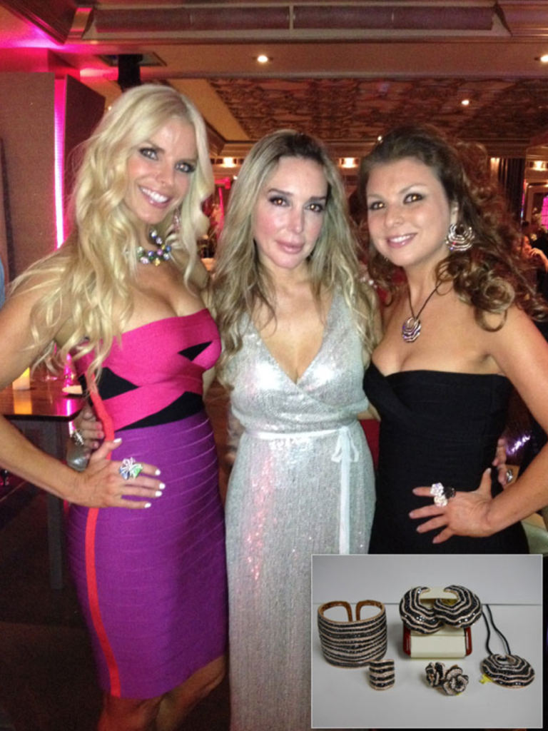 Christina Termine, owner/designer of Diamonds On The Key wearing black diamonds in rose gold, with Alexia Echevarria and Marysol Patton at Patton Group Anniversary Party.