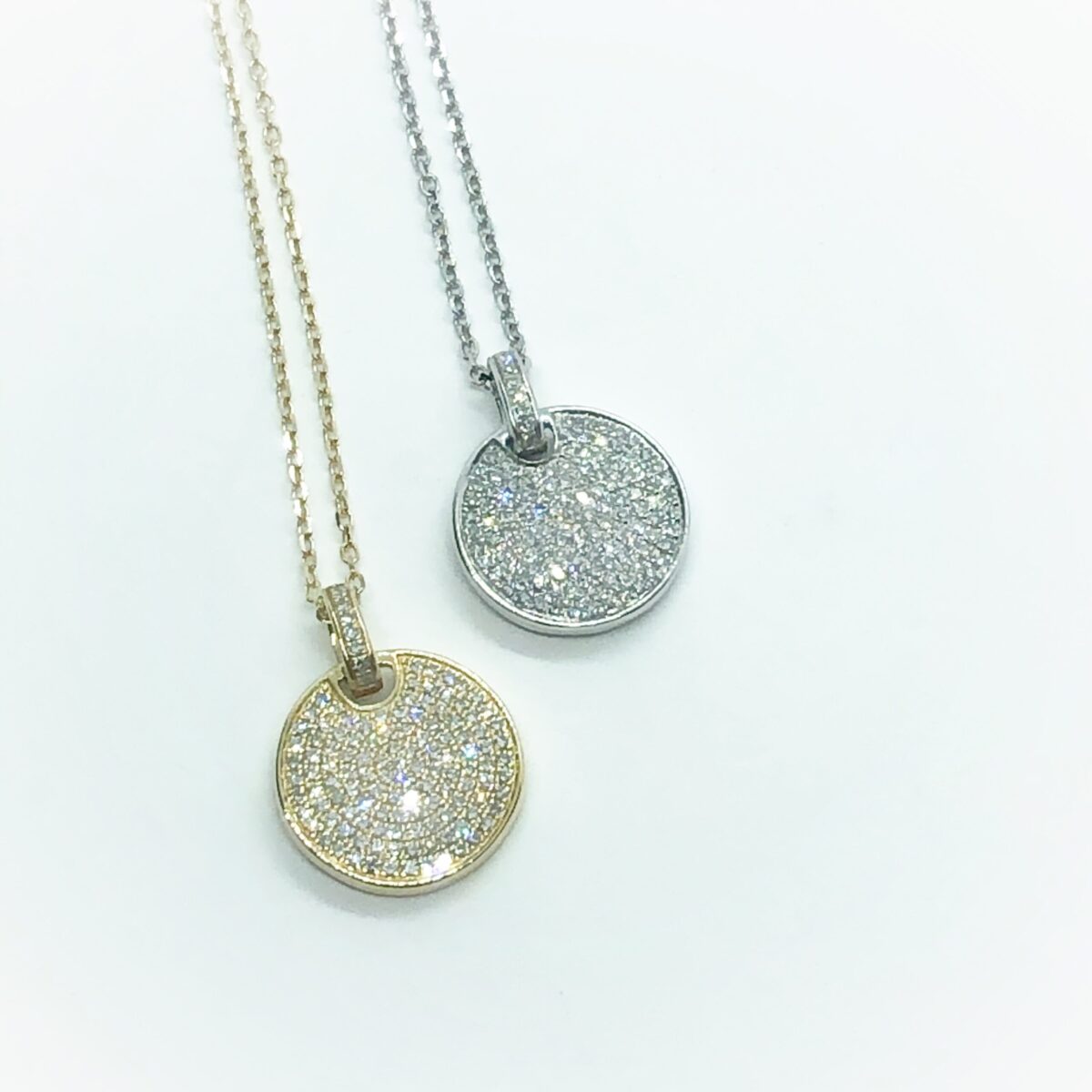 14K Gold 0.06 Ct Diamond Disc Charm Pendant Necklace Fine Jewelry 