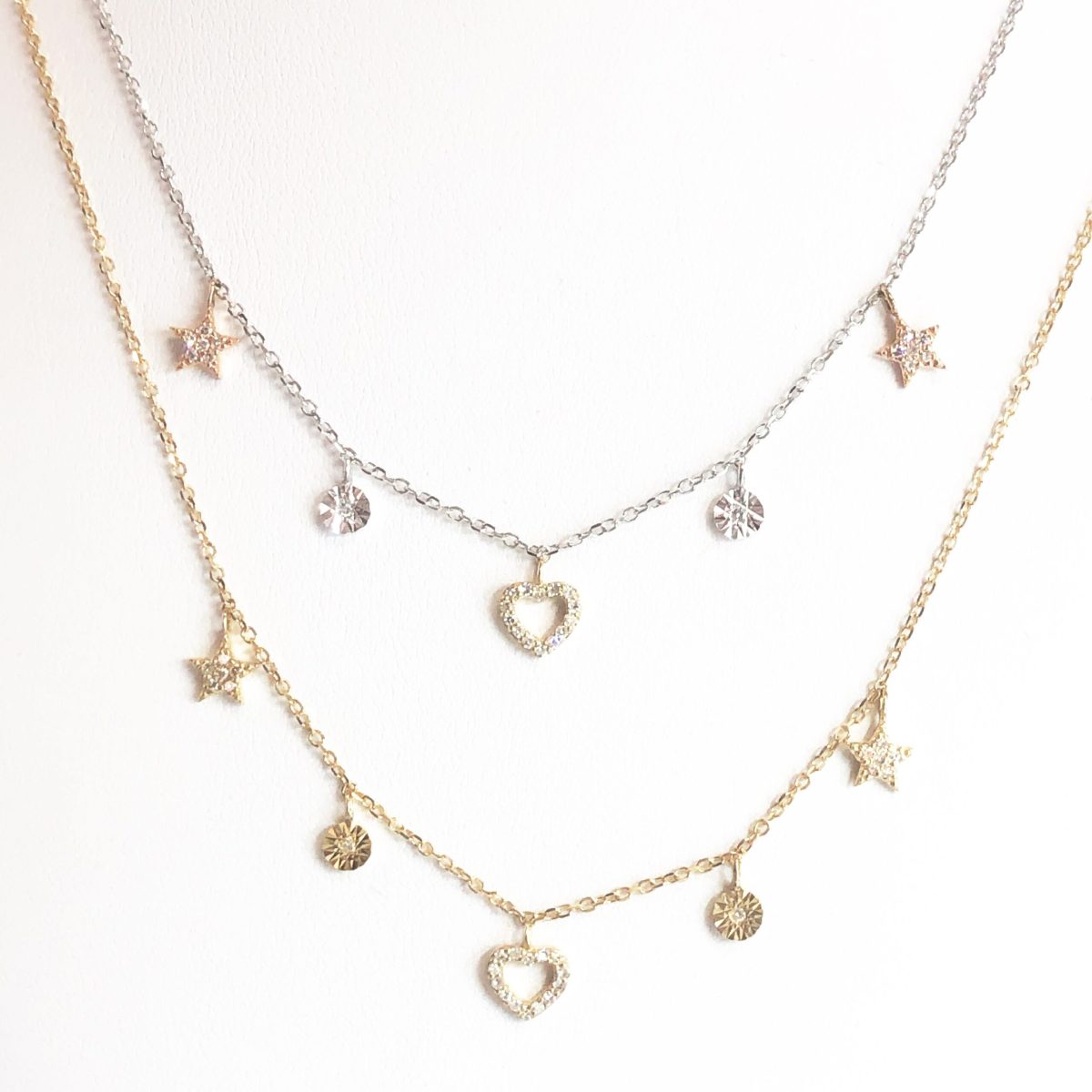 Hanging Heart & Star Pendants Necklace - Image 1