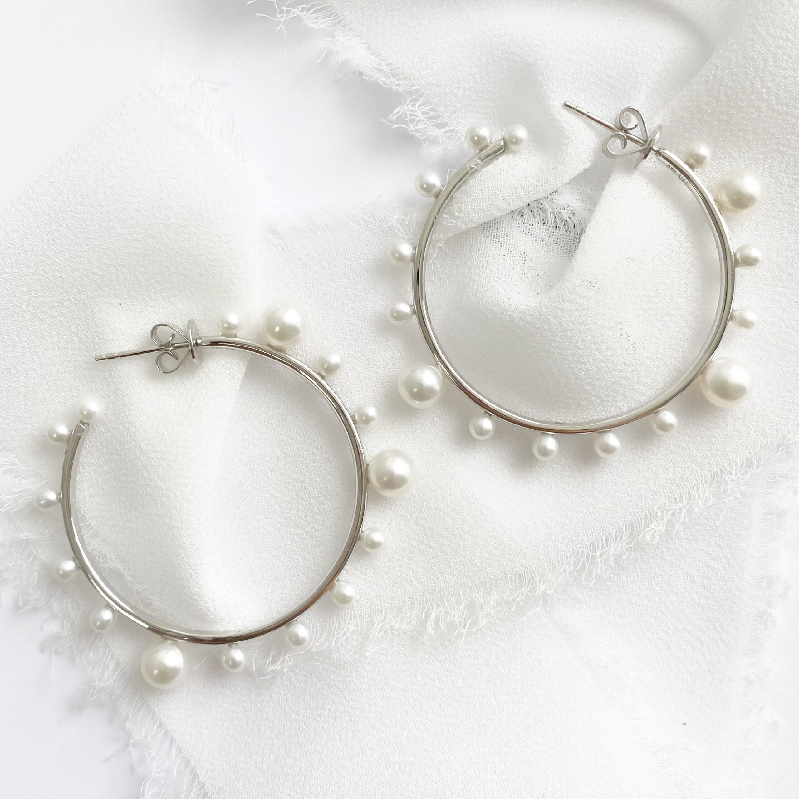 Round Pearl Hoop Earrings