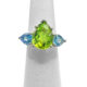 Pear Shape Peridot Ring flanked by Blue Aquamarines