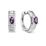 Amethyst & Diamond Fluted Huggie Earring - Image 3