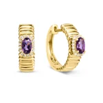 Amethyst & Diamond Fluted Huggie Earring