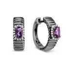 Amethyst & Diamond Fluted Huggie Earring - Image 4