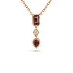 Garnet & Diamond 3 Stone Necklace - Image 3