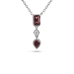 Garnet & Diamond 3 Stone Necklace - Image 2