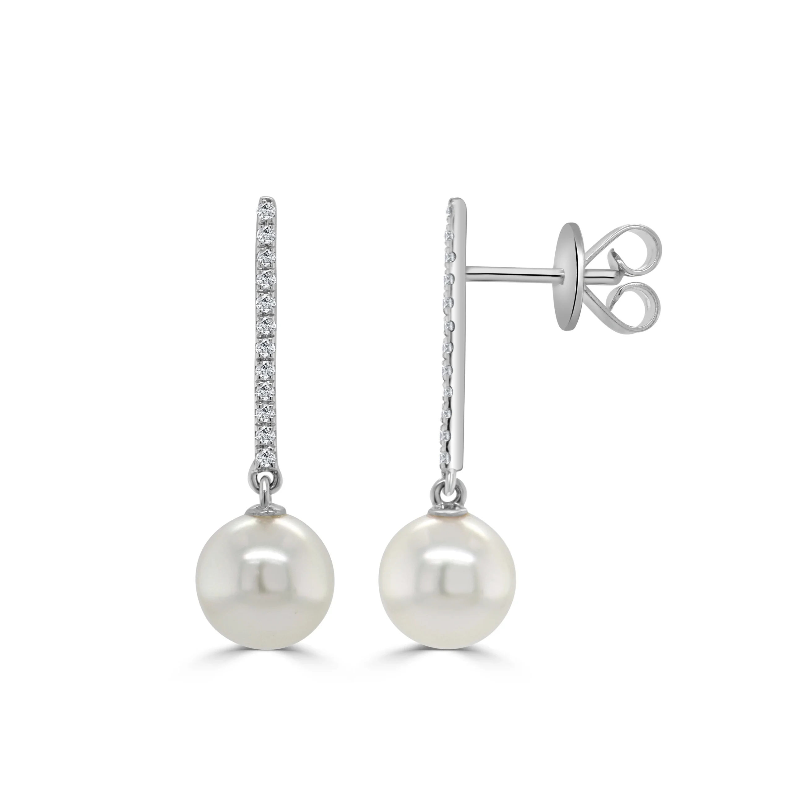 Pearl 2 White Gold Pearl & Diamond Earrings - Image 1